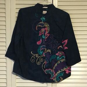 Chico's Navy Shirt with Vibrant Embroidery